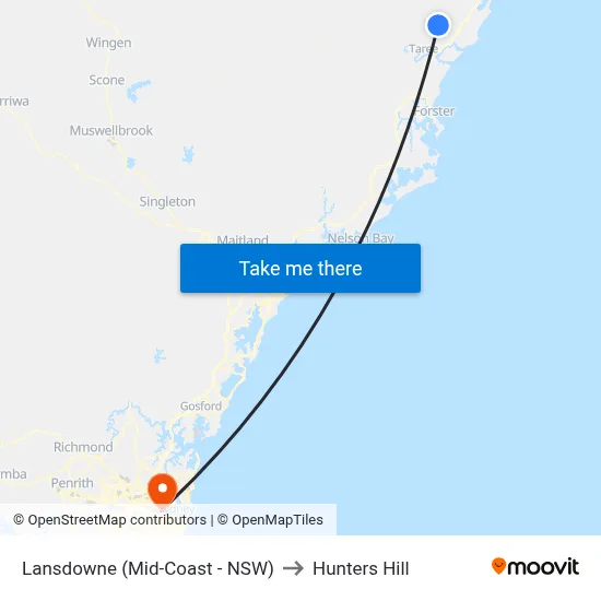 Lansdowne (Mid-Coast - NSW) to Hunters Hill map