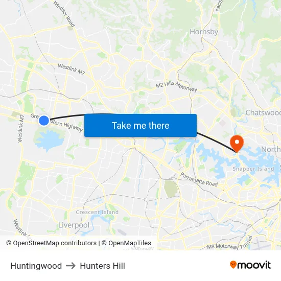 Huntingwood to Hunters Hill map