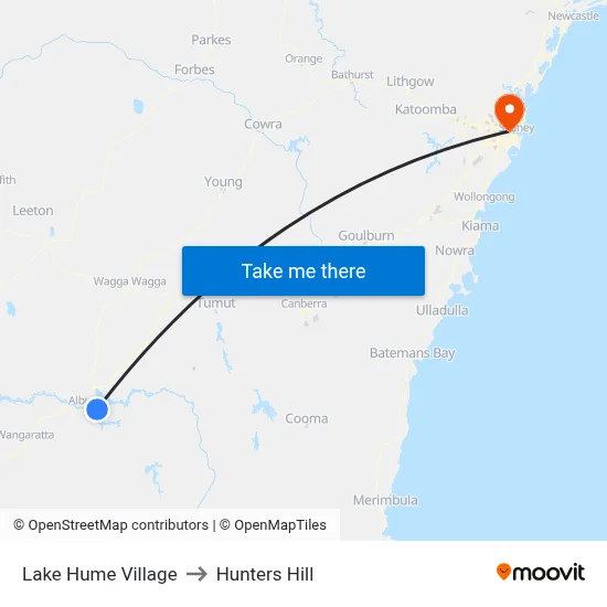 Lake Hume Village to Hunters Hill map