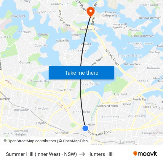 Summer Hill (Inner West - NSW) to Hunters Hill map