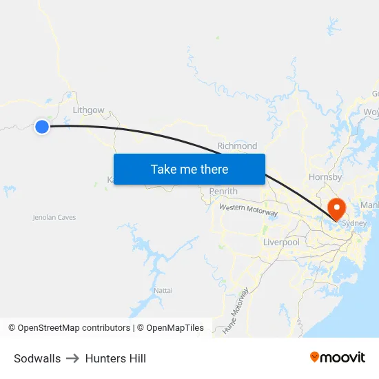 Sodwalls to Hunters Hill map