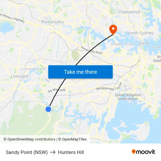 Sandy Point (NSW) to Hunters Hill map