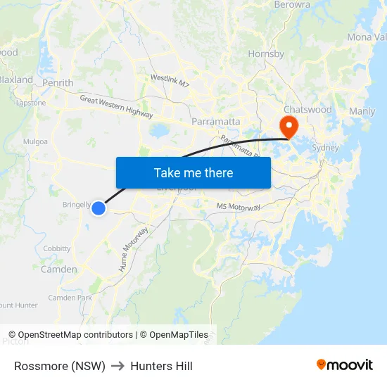 Rossmore (NSW) to Hunters Hill map