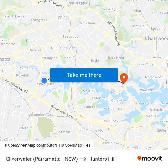 Silverwater (Parramatta - NSW) to Hunters Hill map