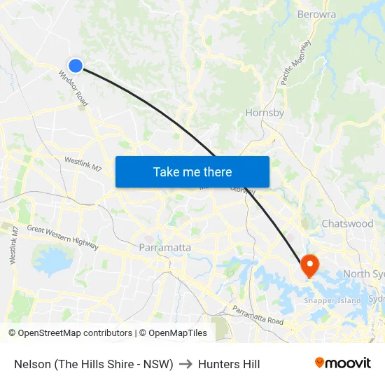 Nelson (The Hills Shire - NSW) to Hunters Hill map
