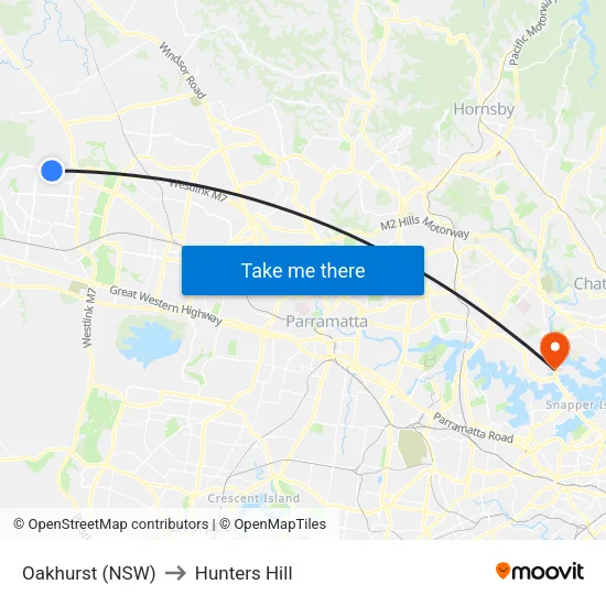 Oakhurst (NSW) to Hunters Hill map