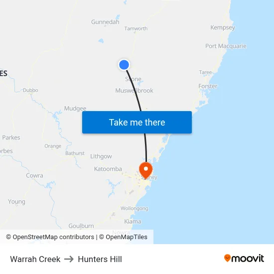 Warrah Creek to Hunters Hill map