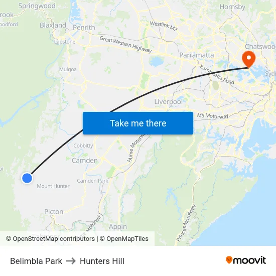 Belimbla Park to Hunters Hill map