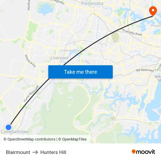 Blairmount to Hunters Hill map