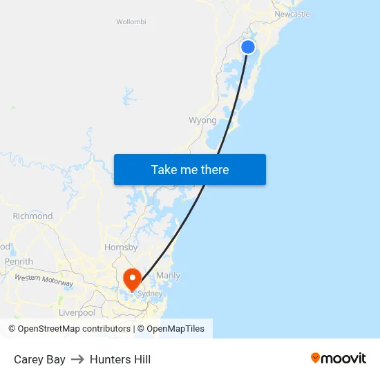 Carey Bay to Hunters Hill map