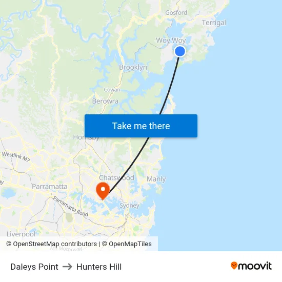 Daleys Point to Hunters Hill map