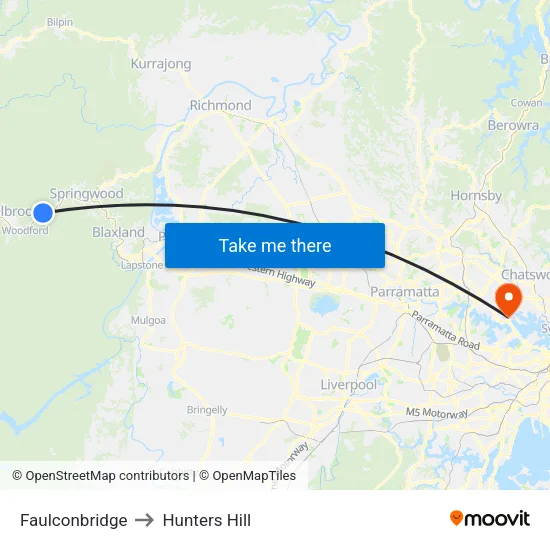 Faulconbridge to Hunters Hill map