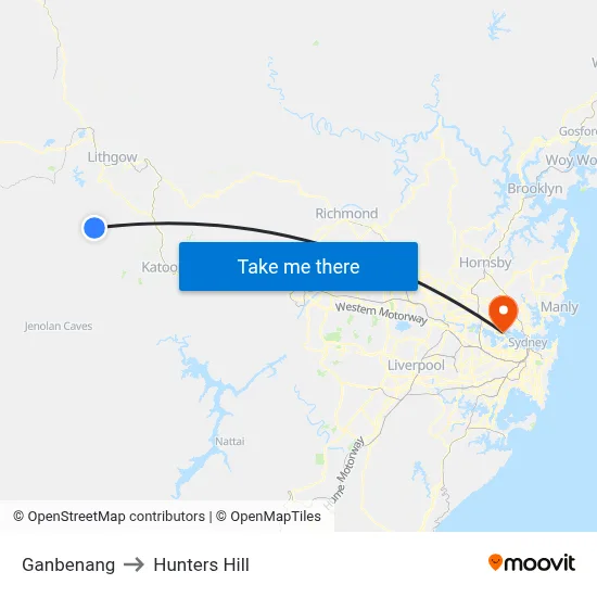 Ganbenang to Hunters Hill map