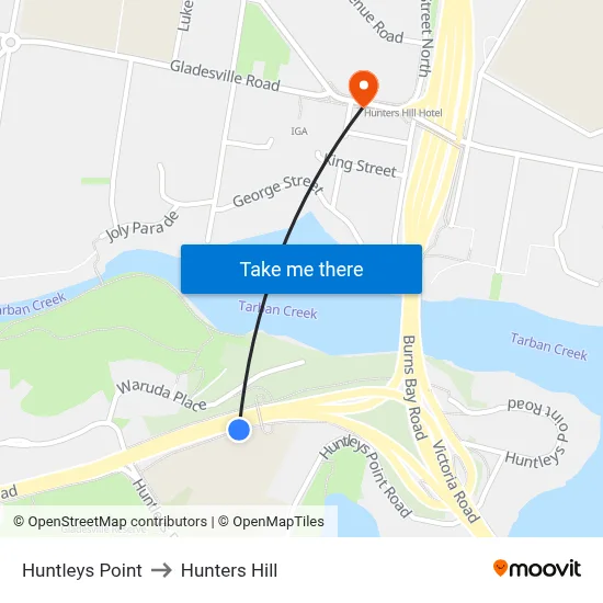 Huntleys Point to Hunters Hill map