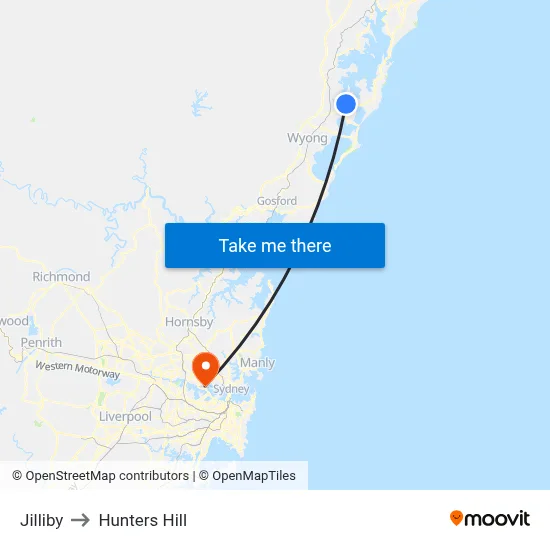 Jilliby to Hunters Hill map