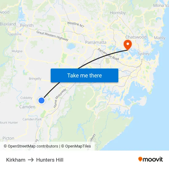 Kirkham to Hunters Hill map