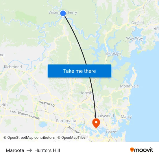 Maroota to Hunters Hill map