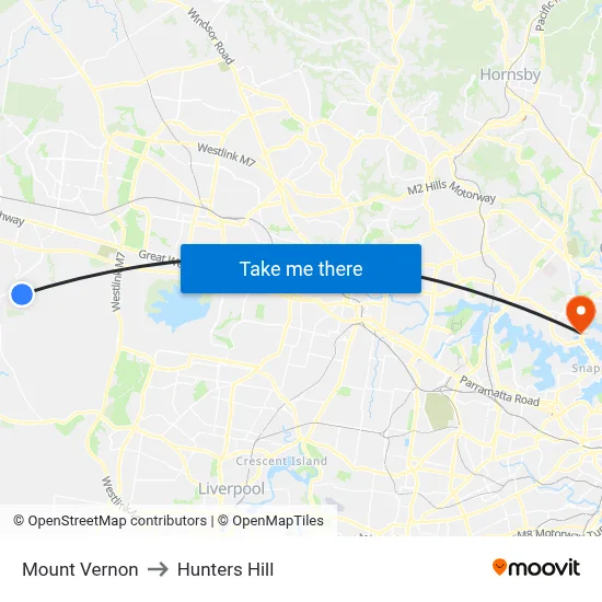Mount Vernon to Hunters Hill map