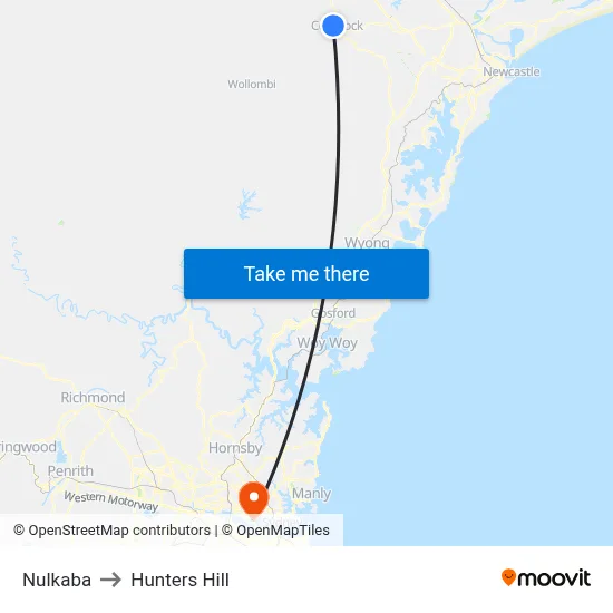 Nulkaba to Hunters Hill map