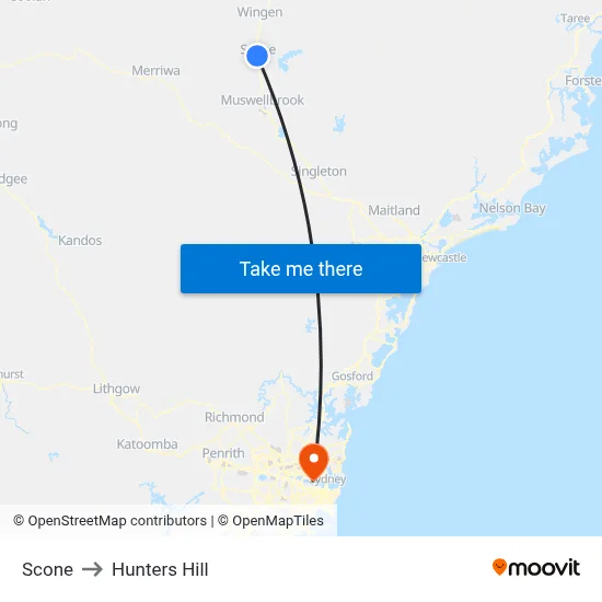Scone to Hunters Hill map
