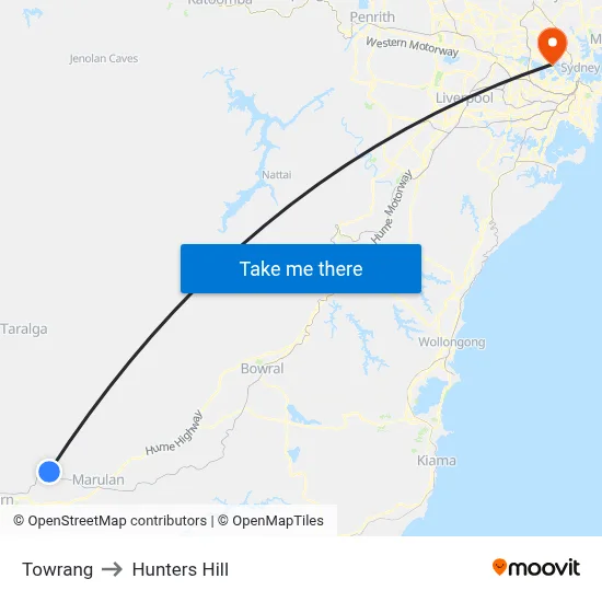 Towrang to Hunters Hill map