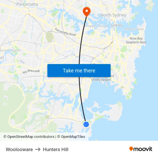 Woolooware to Hunters Hill map