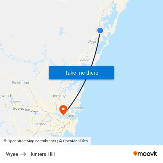 Wyee to Hunters Hill map