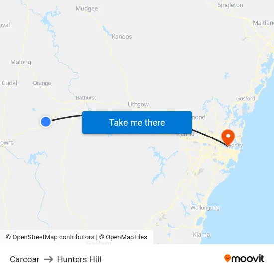 Carcoar to Hunters Hill map