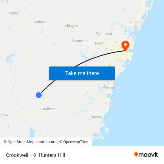 Crookwell to Hunters Hill map