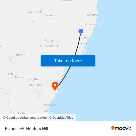 Elands to Hunters Hill map