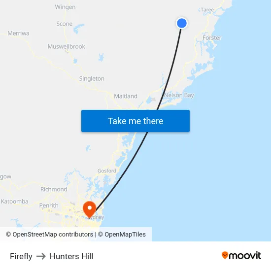 Firefly to Hunters Hill map