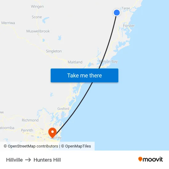Hillville to Hunters Hill map