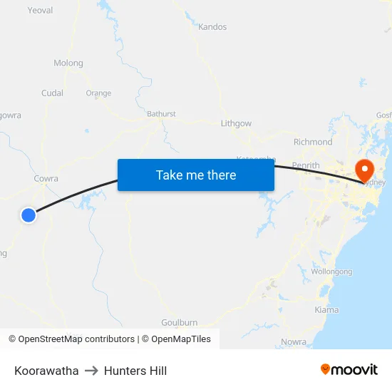 Koorawatha to Hunters Hill map