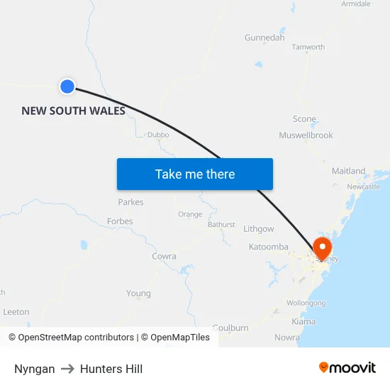 Nyngan to Hunters Hill map