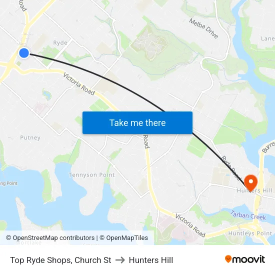 Top Ryde Shops, Church St to Hunters Hill map