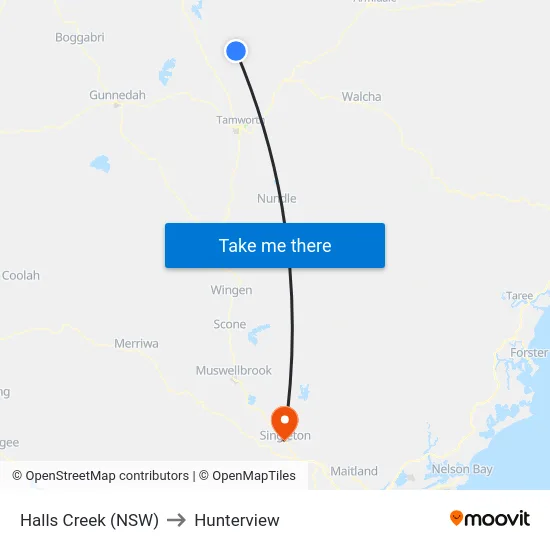 Halls Creek (NSW) to Hunterview map