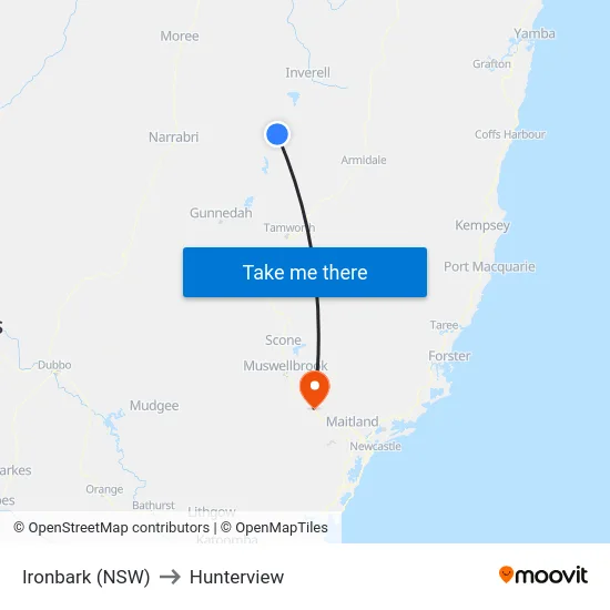 Ironbark (NSW) to Hunterview map