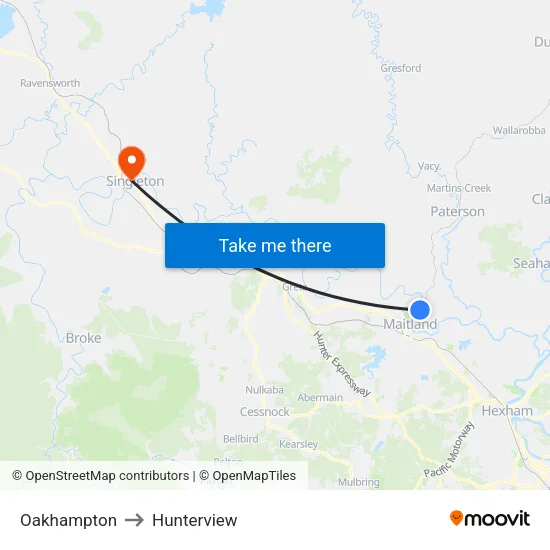 Oakhampton to Hunterview map
