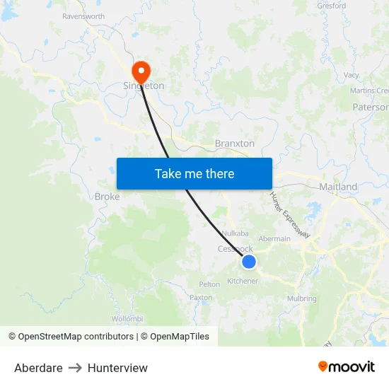Aberdare to Hunterview map