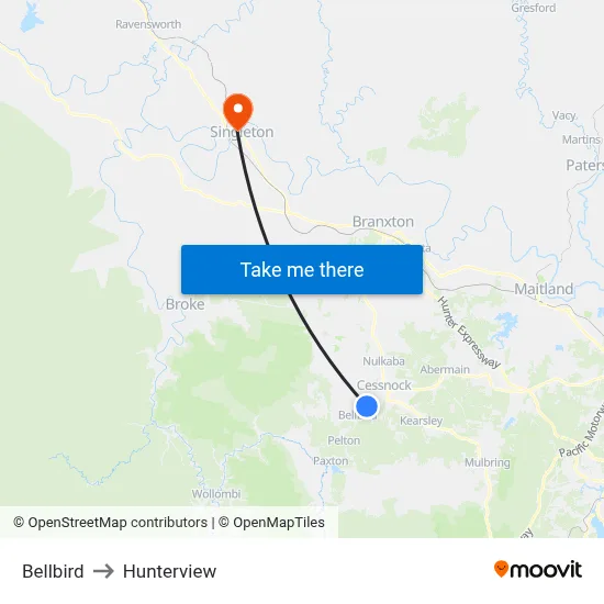 Bellbird to Hunterview map
