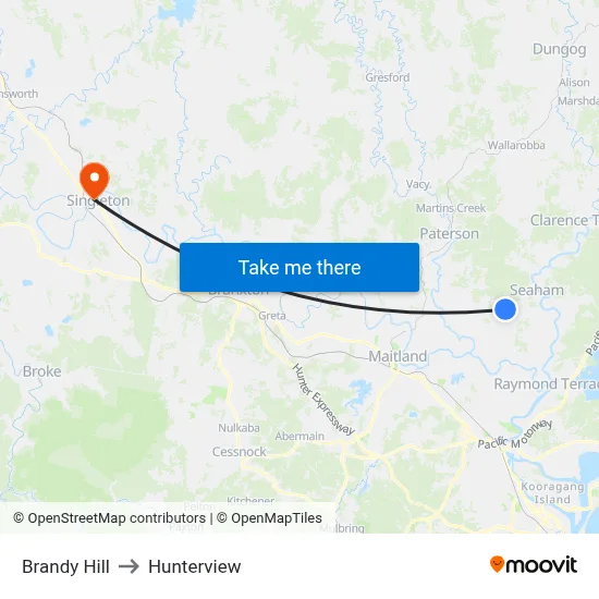 Brandy Hill to Hunterview map