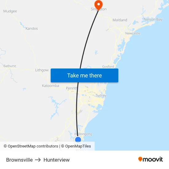 Brownsville to Hunterview map