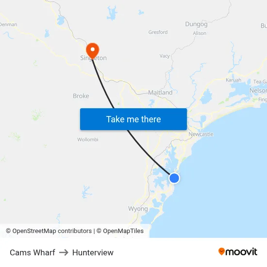 Cams Wharf to Hunterview map