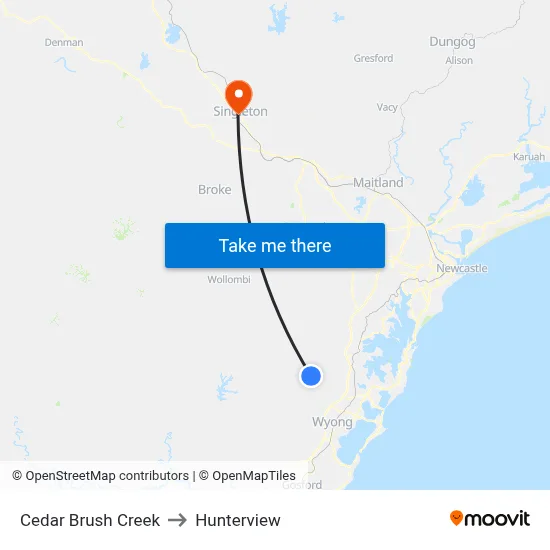 Cedar Brush Creek to Hunterview map
