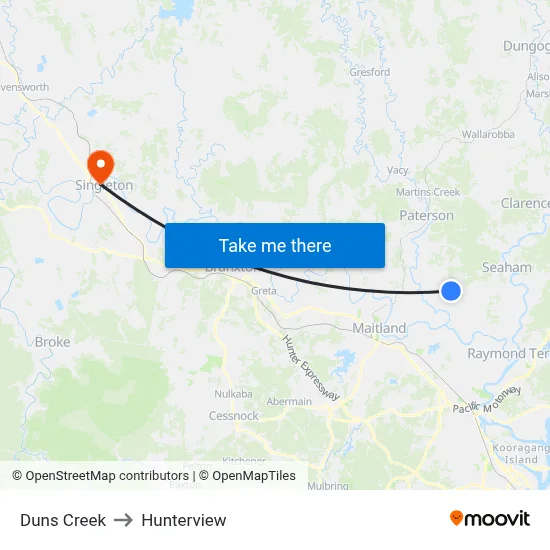 Duns Creek to Hunterview map