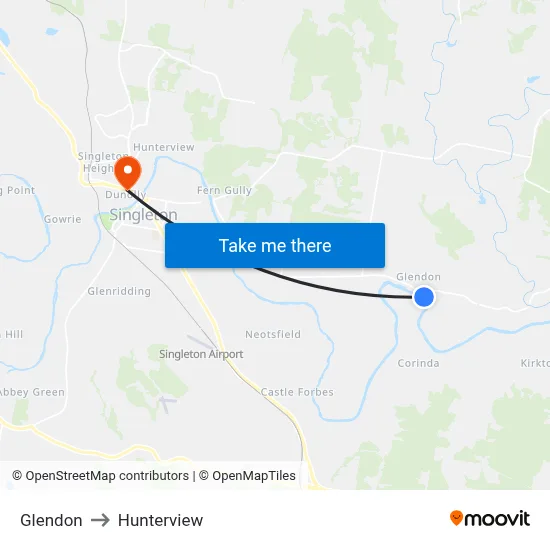 Glendon to Hunterview map