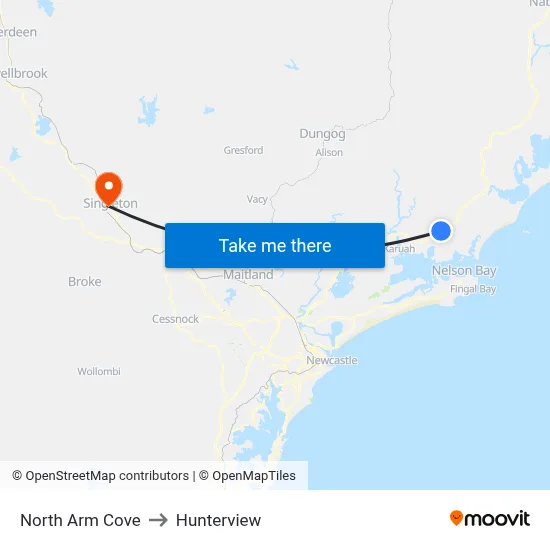 North Arm Cove to Hunterview map