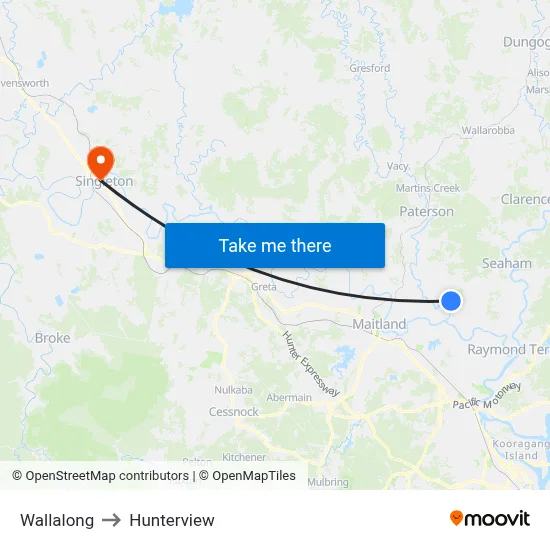 Wallalong to Hunterview map