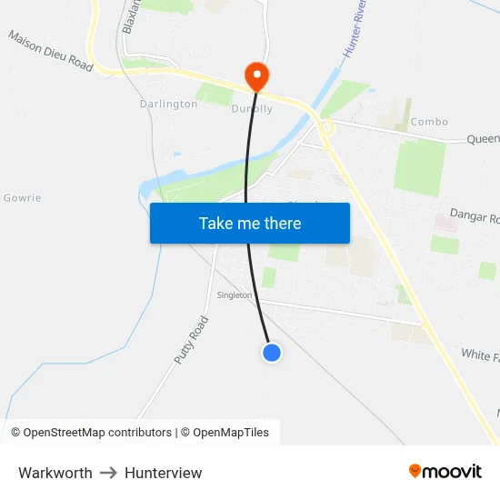 Warkworth to Hunterview map