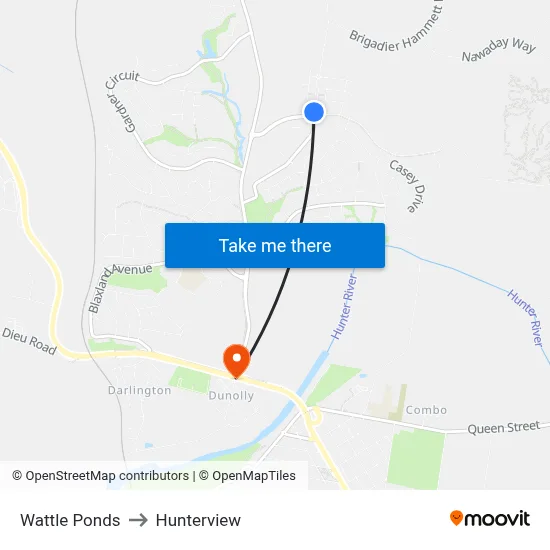 Wattle Ponds to Hunterview map